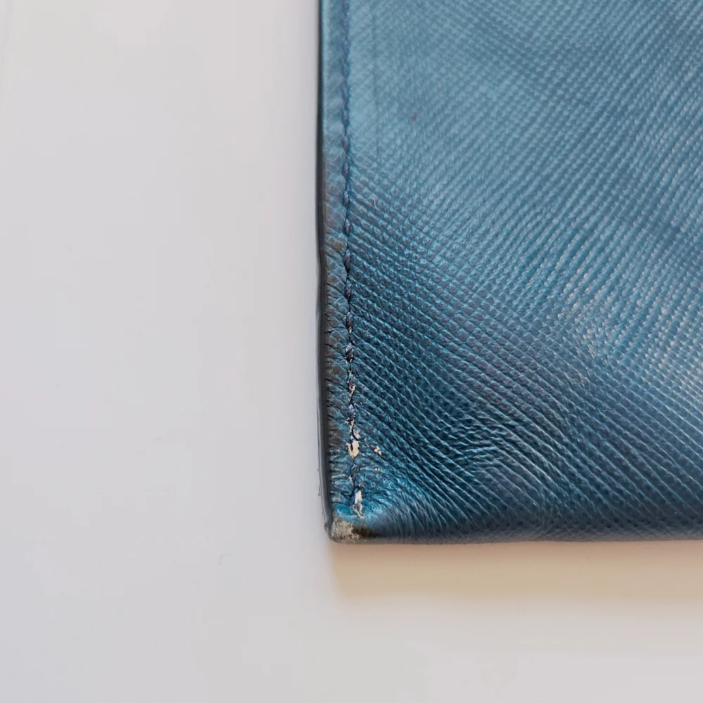 PRADA Saffiano Leather Blue Zipper Clutch Pouch Bag With Silver Hardware. - Picture 5 of 14
